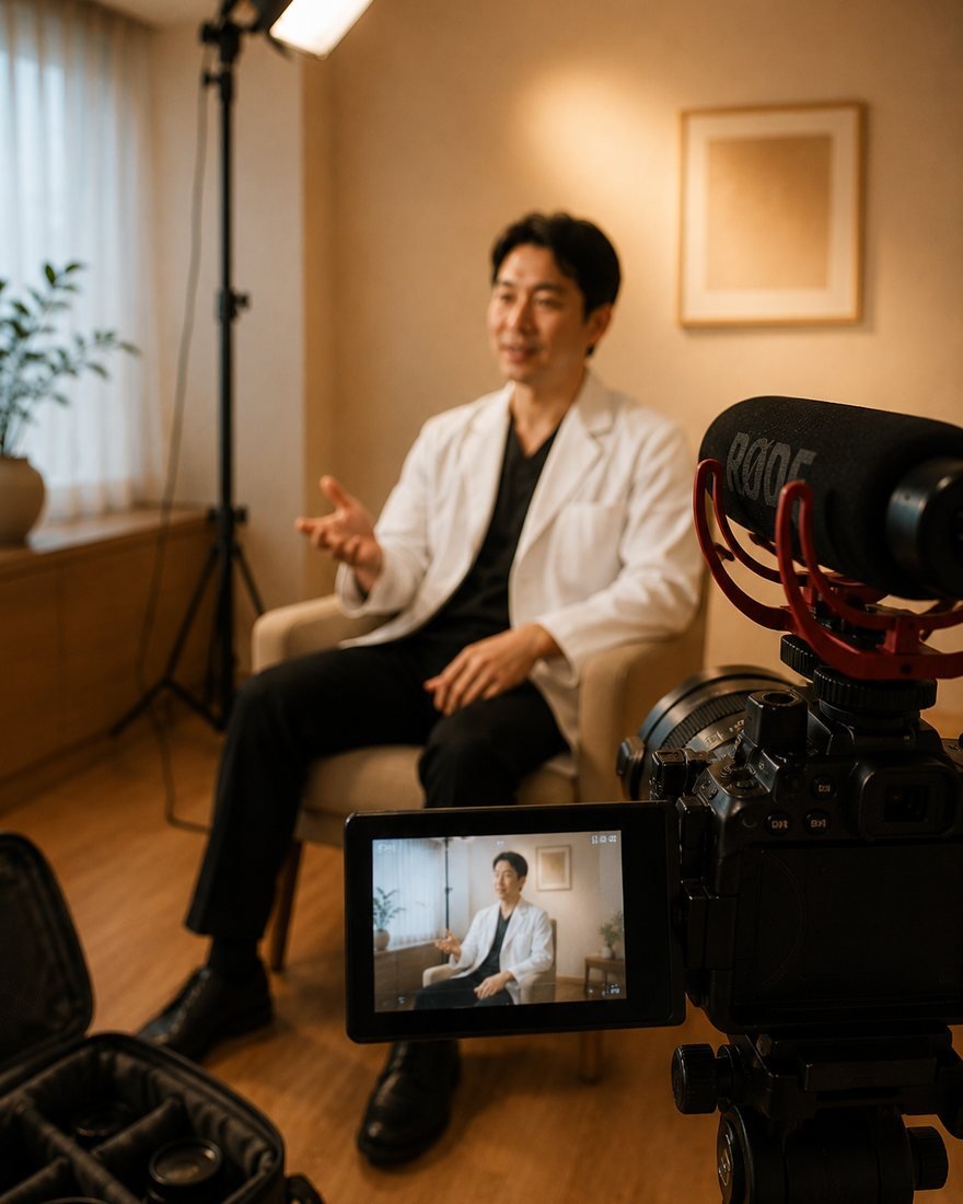 90分の撮影中、カメラのモニター越しに院長の説明を確認している様子。